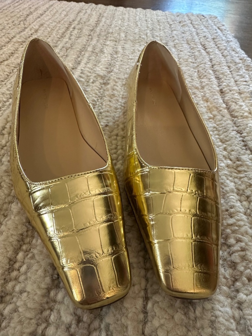 Ann Taylor Metallic Gold Croc-Embossed Flats